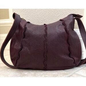 VTG Hobo International Crossbody Bag Purse Burgandy Leather Red Boho Hippie *See